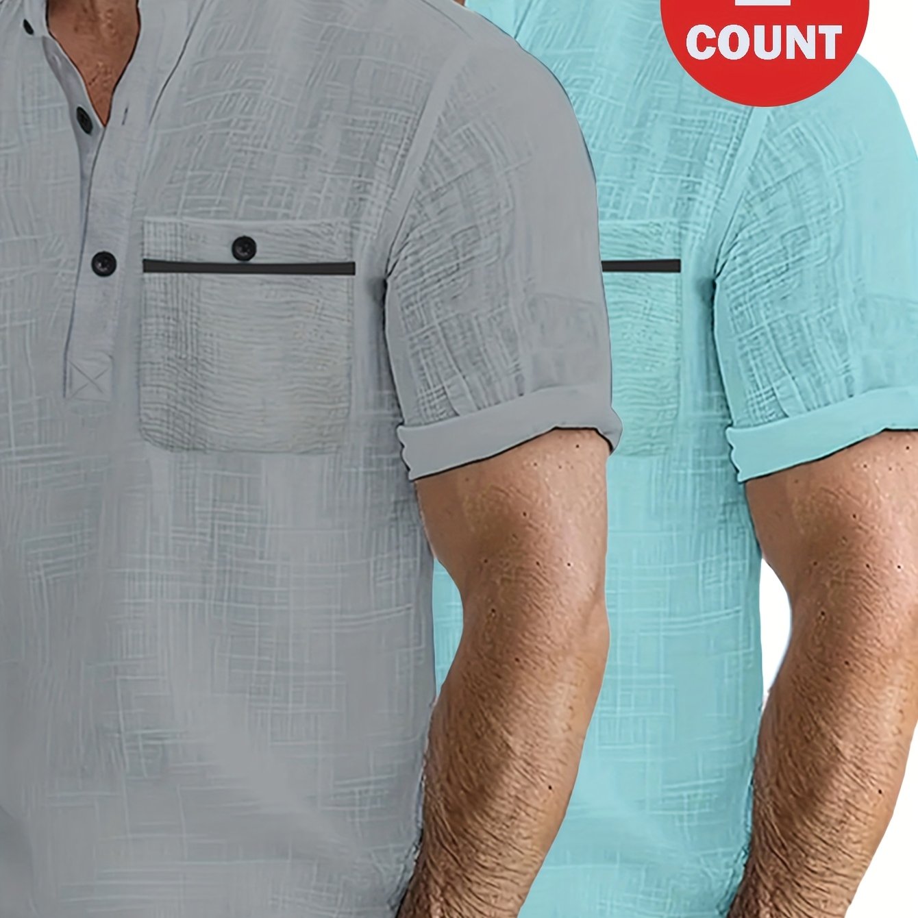 Men's 2pcs 100% Cotton Casual Set – Lightweight Moisture-Wicking Short Sleeve Shirt with Round Neck, Button & Pocket Print, Perfect for Summer Vacation