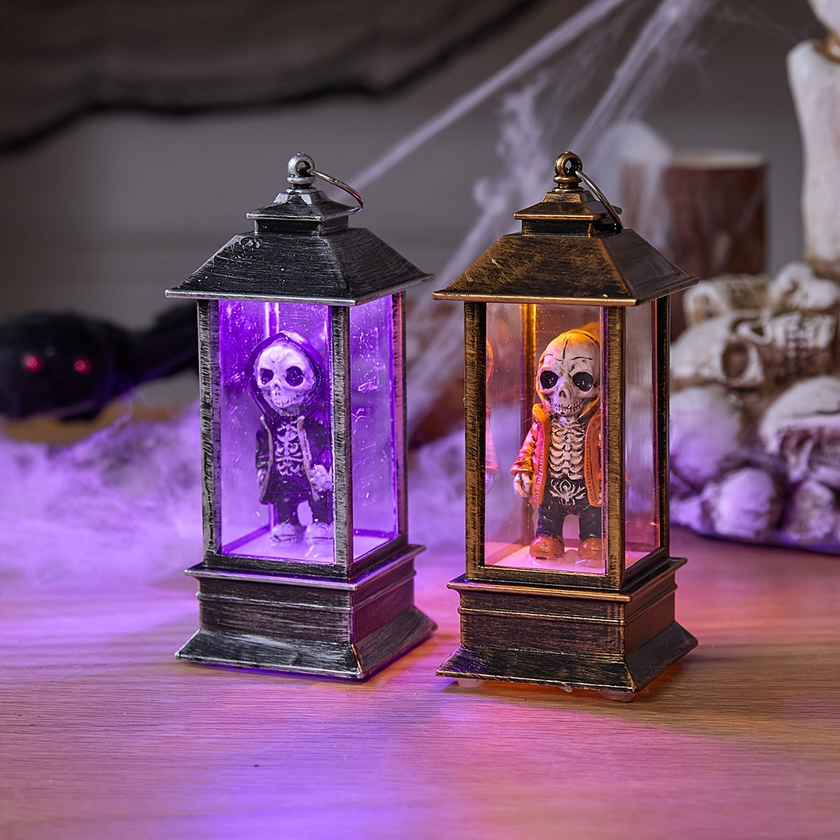 💀 2pcs Orange & Black Skull Lanterns – Halloween Party Decor