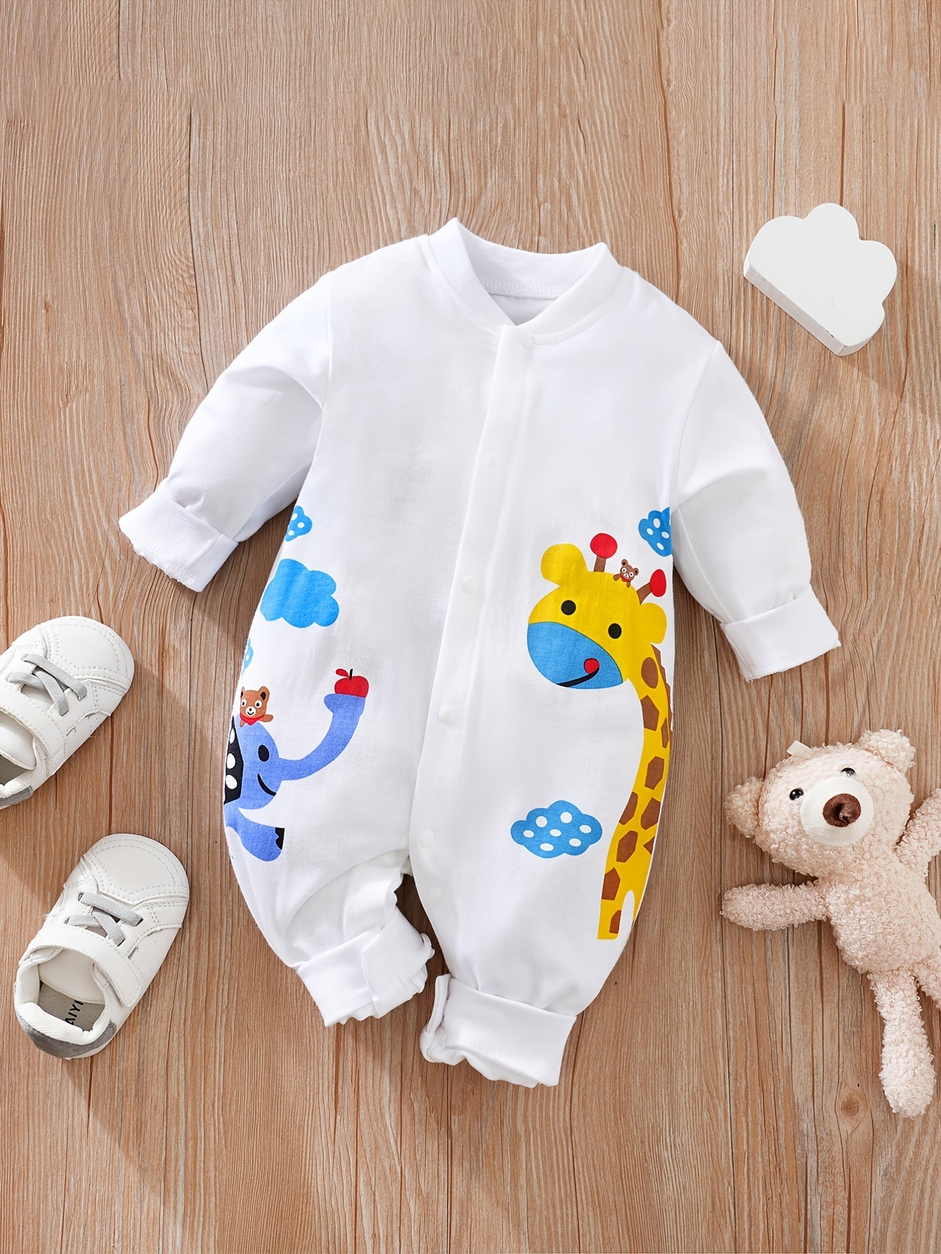 Baby 1PCS Onesie – Soft Animal Print Romper, Easy Diaper Change