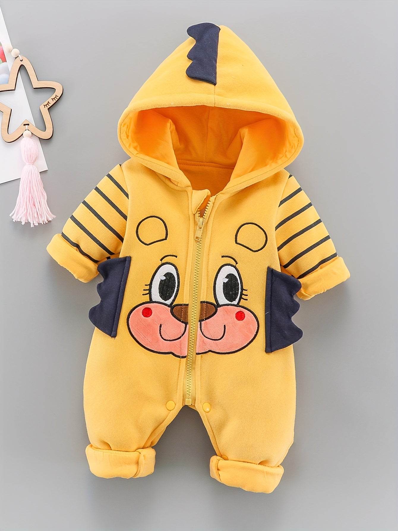 Baby Boys’ Hooded Romper – Cartoon Horns Jumpsuit for Outdoor & Party