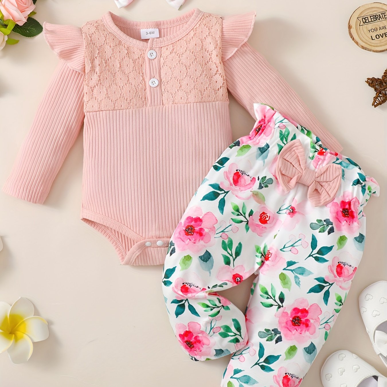 Girls’ 3PCS Outfit – Long Sleeve Top, Floral Pants & Headband Set for Outdoor