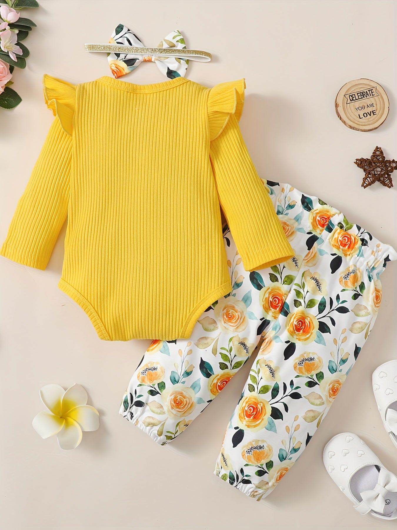 Girls’ 3PCS Outfit – Long Sleeve Top, Floral Pants & Headband Set for Outdoor
