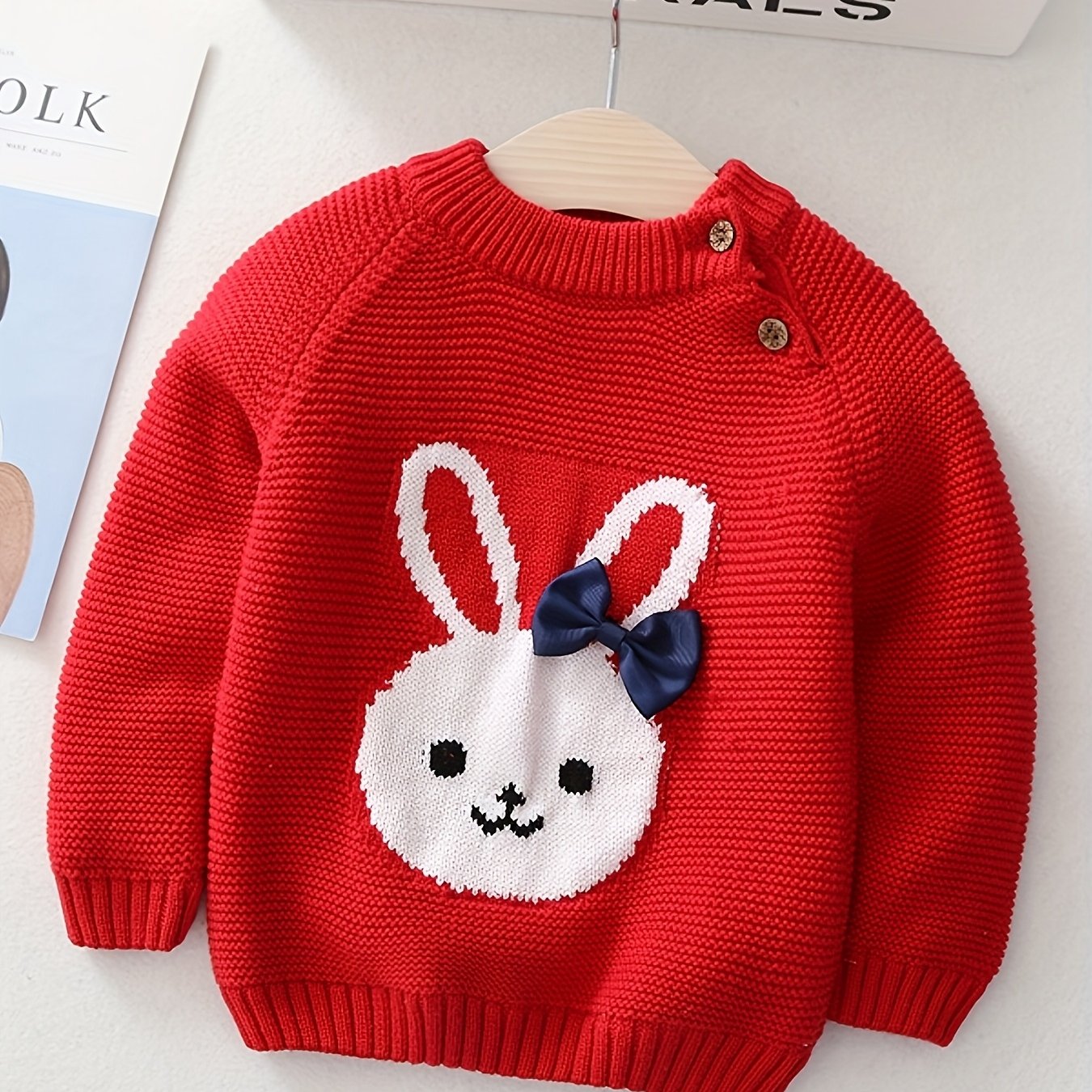 🐰 Girls’ Bunny Bow Sweater – Cozy Fleece Winter Pullover