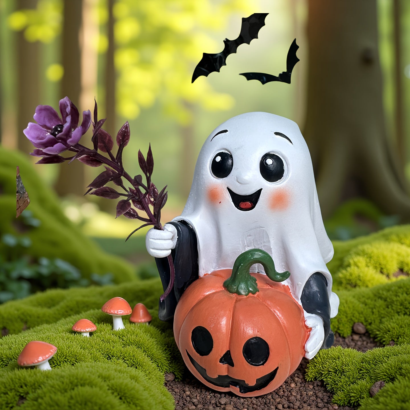 🎃 Cute Pumpkin Ghost – Halloween Resin Decoration