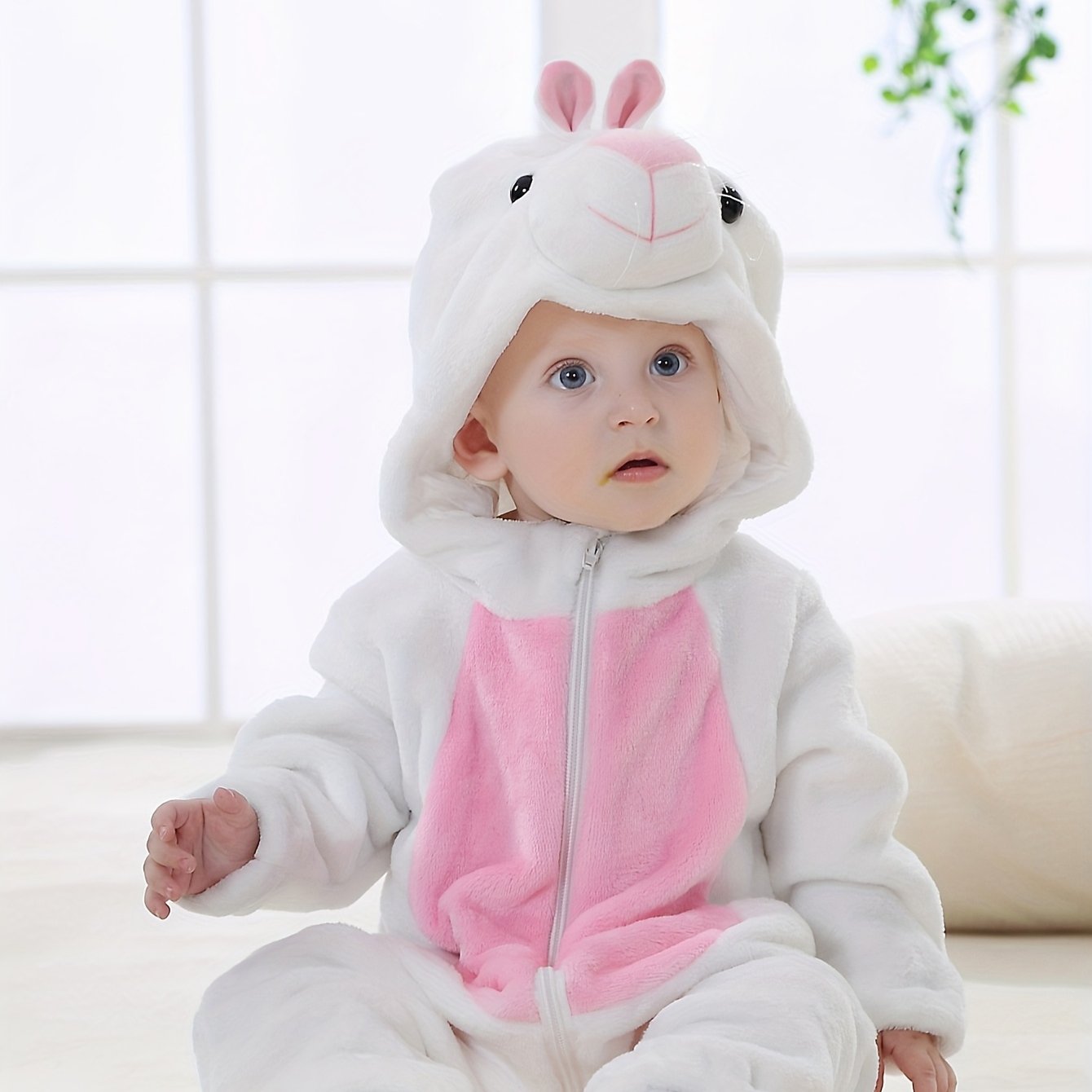 🐇 Baby Bunny Romper – Soft Flannel Hooded Jumpsuit for Halloween & Winter