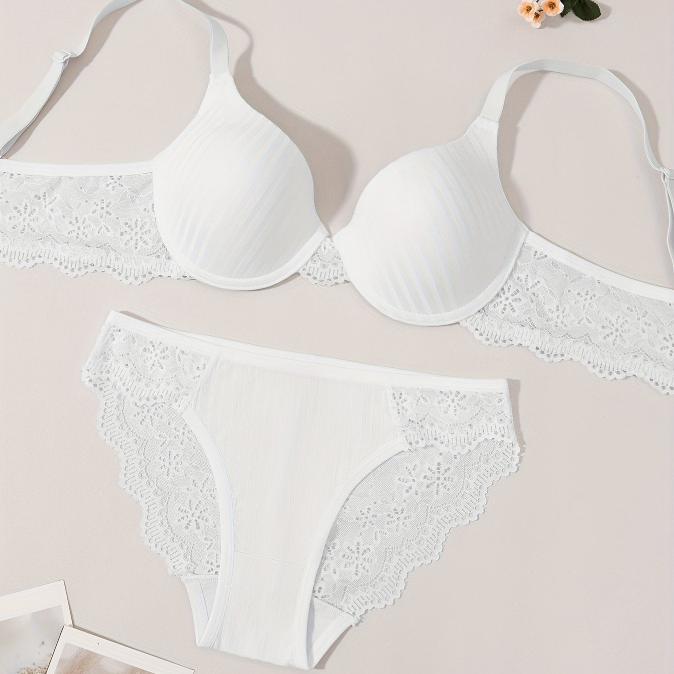 Women’s Bra & Panty Set – Push-Up Lingerie with Lace Trim, Sexy & Elegant Date Outfit