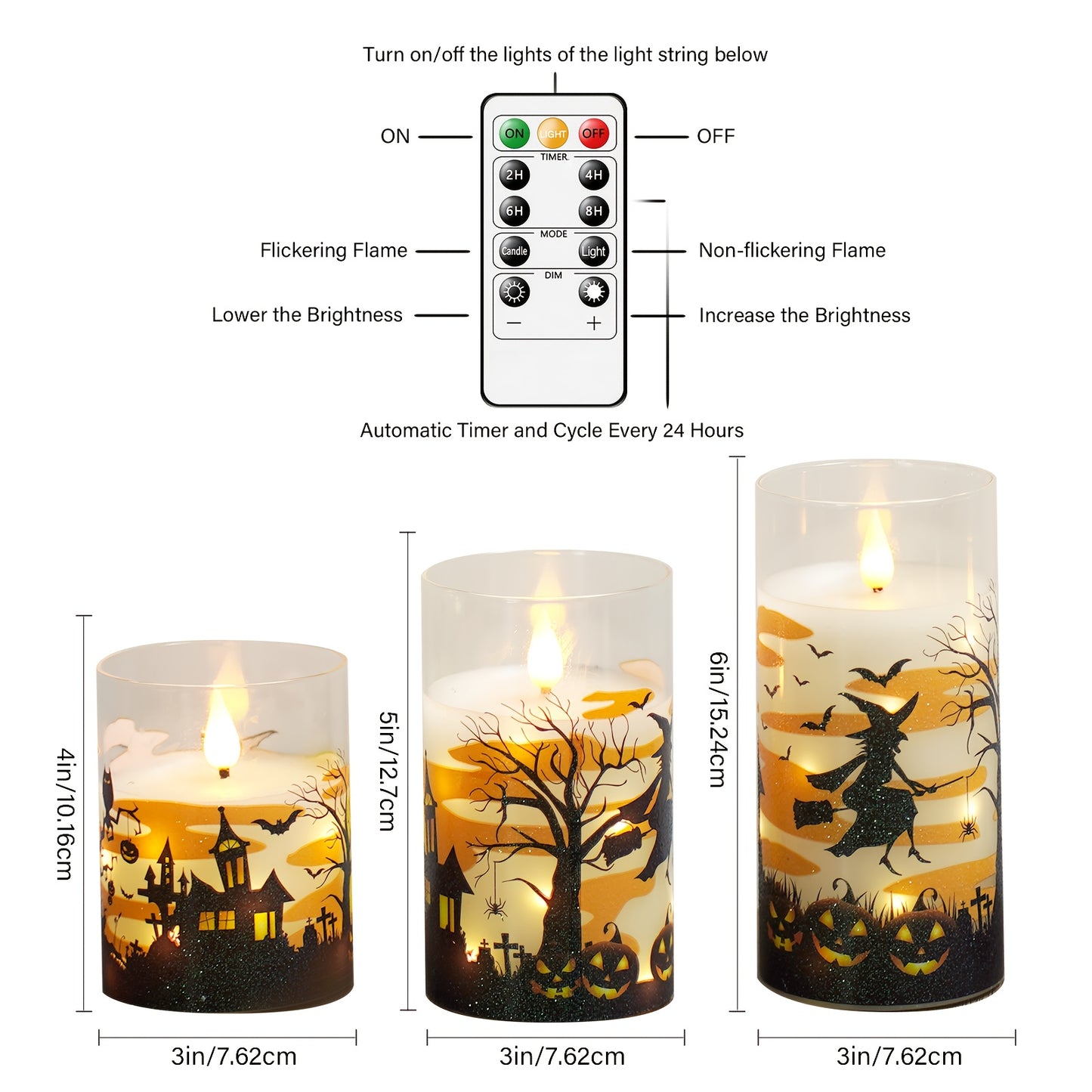 🕯️ 3pcs Halloween Candles – Glittery Witch Hat & Haunted House