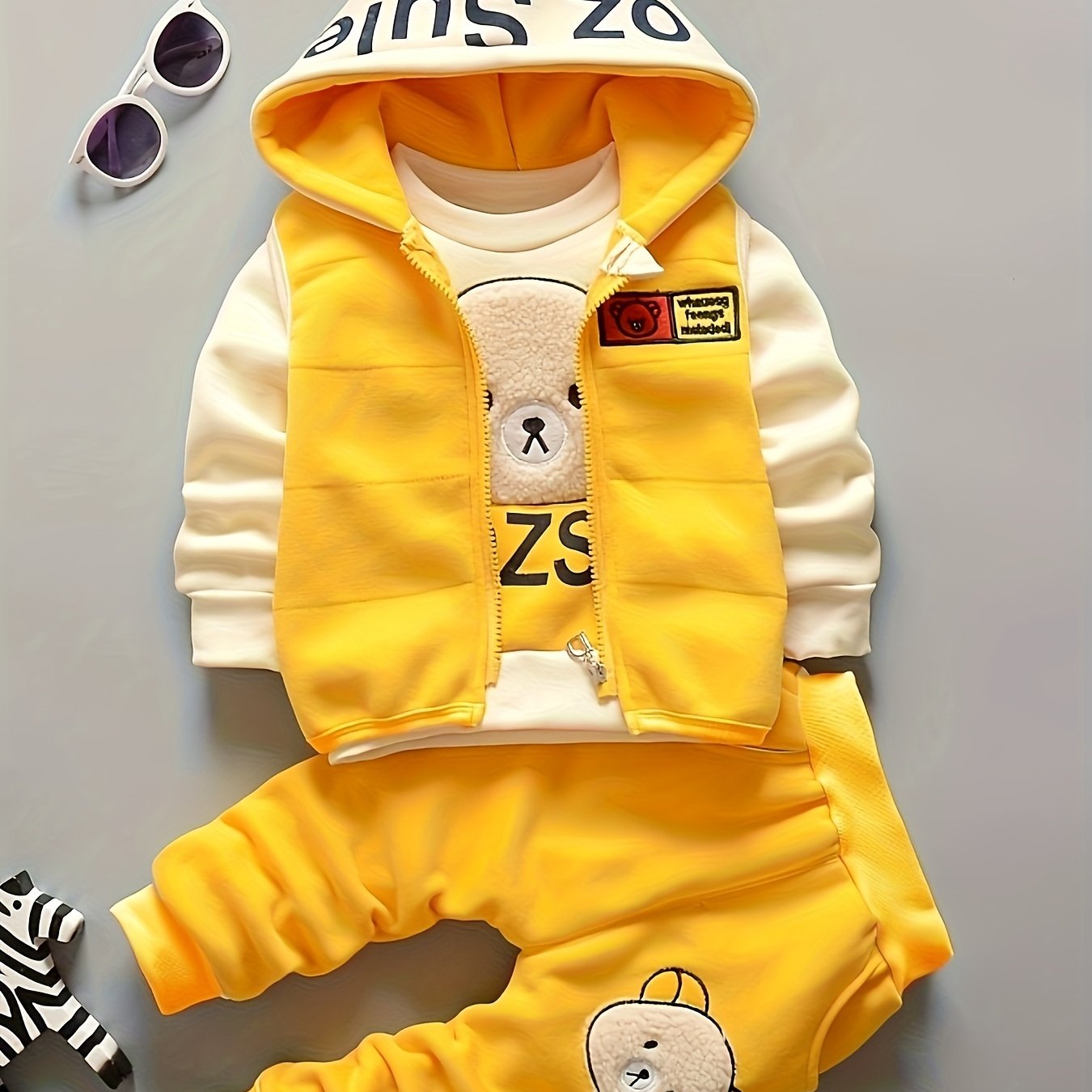 Girls’ 3PCS Winter Outfit – Fleece Hooded Top, Pants & Hat Set, Warm Outdoor Wear