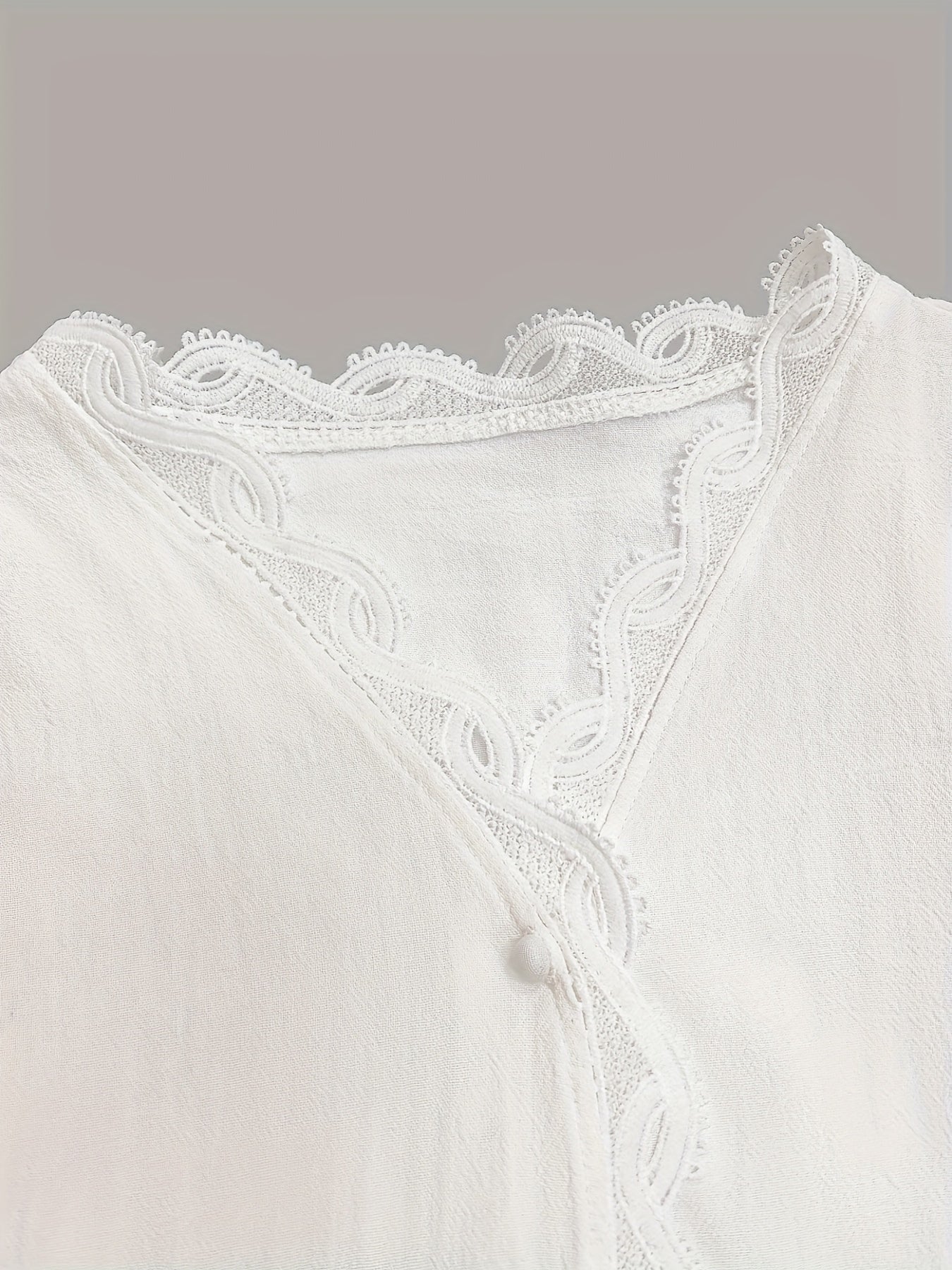 Women’s Lace V-Neck Long Sleeve Pullover – Elegant Home & Office Shirt