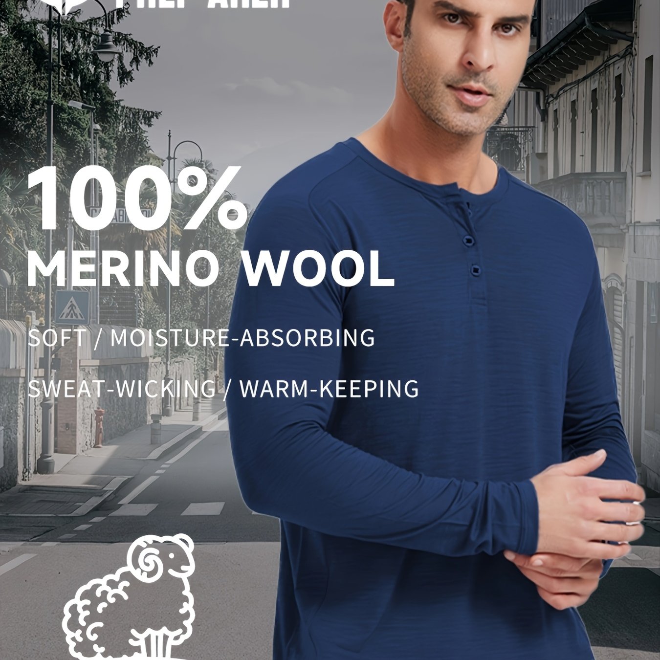 Men's Merino Wool Quick-Dry Long-Sleeve Henley Thermal Base Layer – Autumn/Winter Skiing Essential