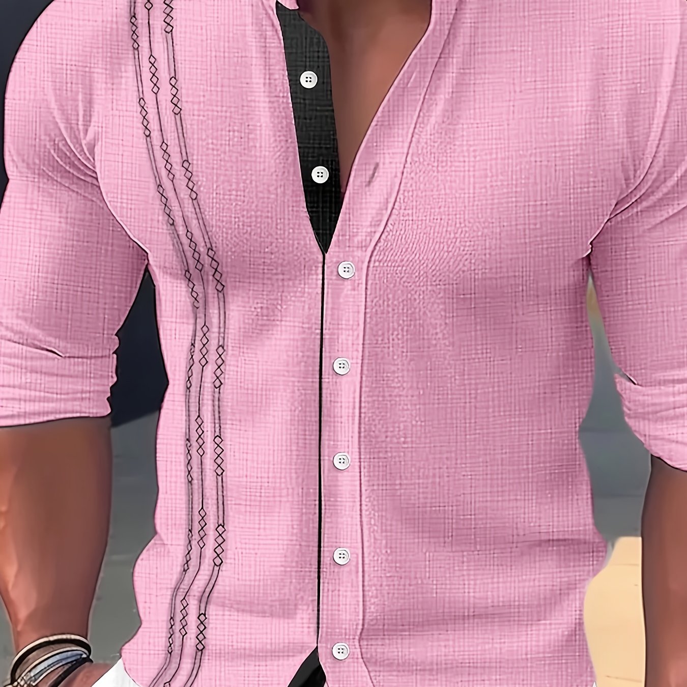 Men’s Stand Collar Button-Up Shirt – Long Sleeve Casual Dress Shirt, Regular Fit for Spring/Fall