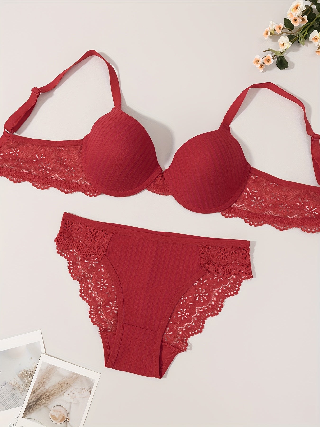 Women’s Bra & Panty Set – Push-Up Lingerie with Lace Trim, Sexy & Elegant Date Outfit