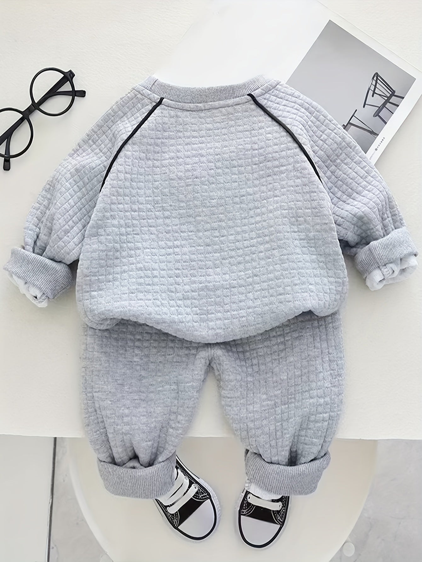 Kids’ 2PCS Autumn Outfit – Bear Sweatshirt & Sweatpants Set, Casual Everyday Wear