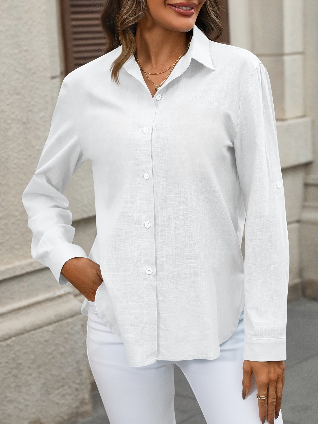 Women’s Button-Front Long Sleeve Shirt – Versatile Spring & Fall Outfit