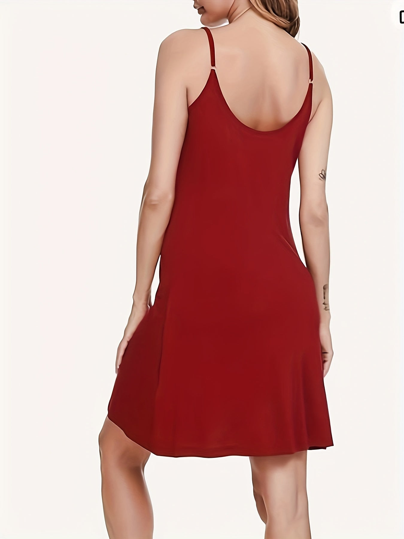 Vestido de dormir sexy modal para mulher – sem mangas, decote em V com renda, corte largo, roupa de dormir para todas as estações