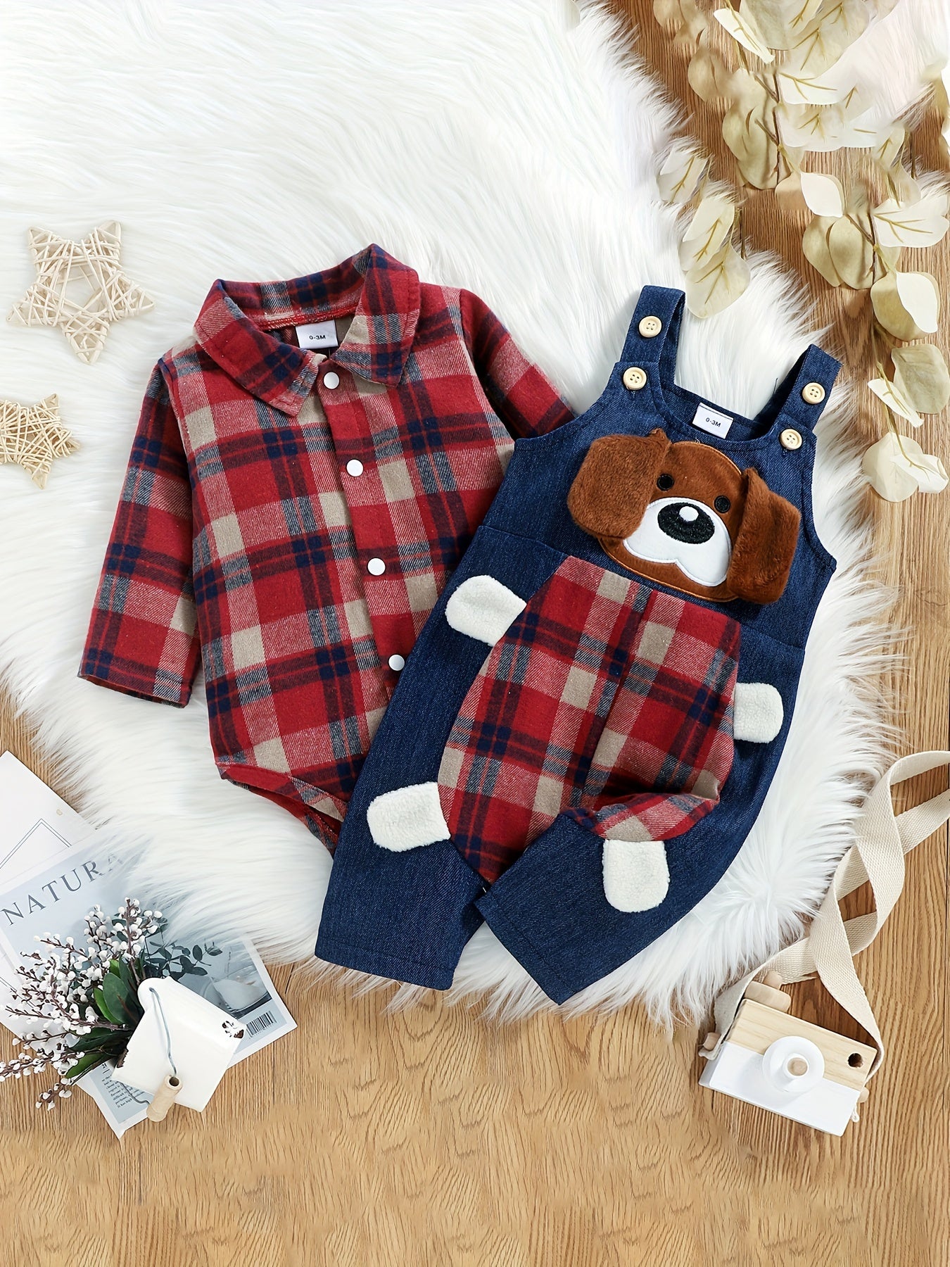👶 Plaid Romper & Jeans Set (2pcs)