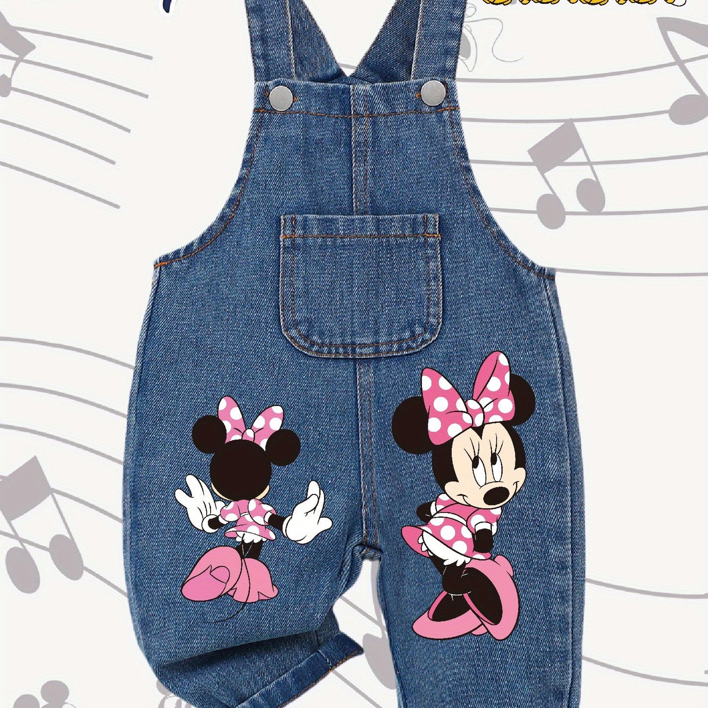 🎀 Minnie Mouse Denim Overalls – Cute Cartoon Outfit for Kids