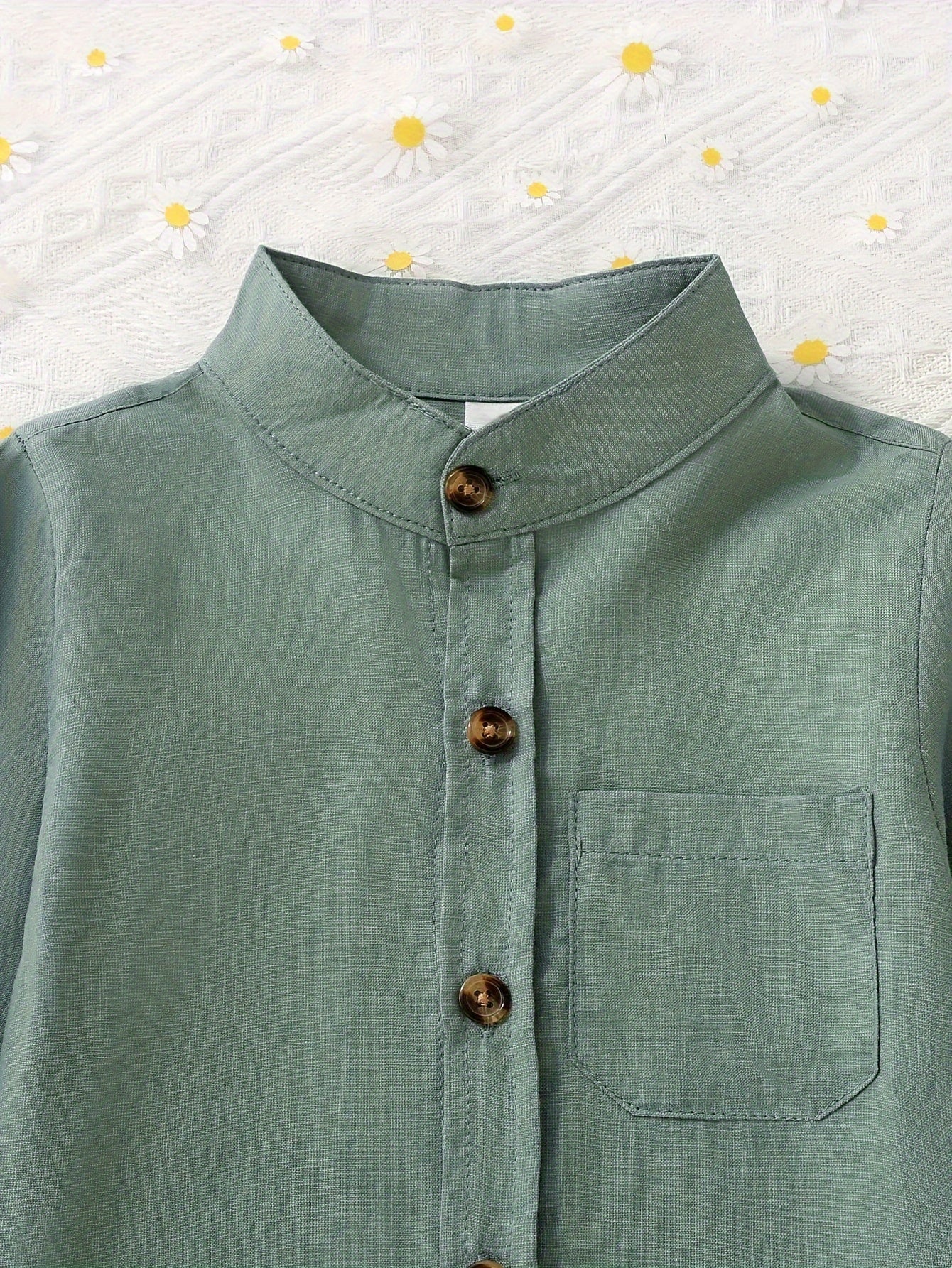 Boys’ 2PCS Stand Collar Long Sleeve Shirt Set – Casual Tops with Pockets