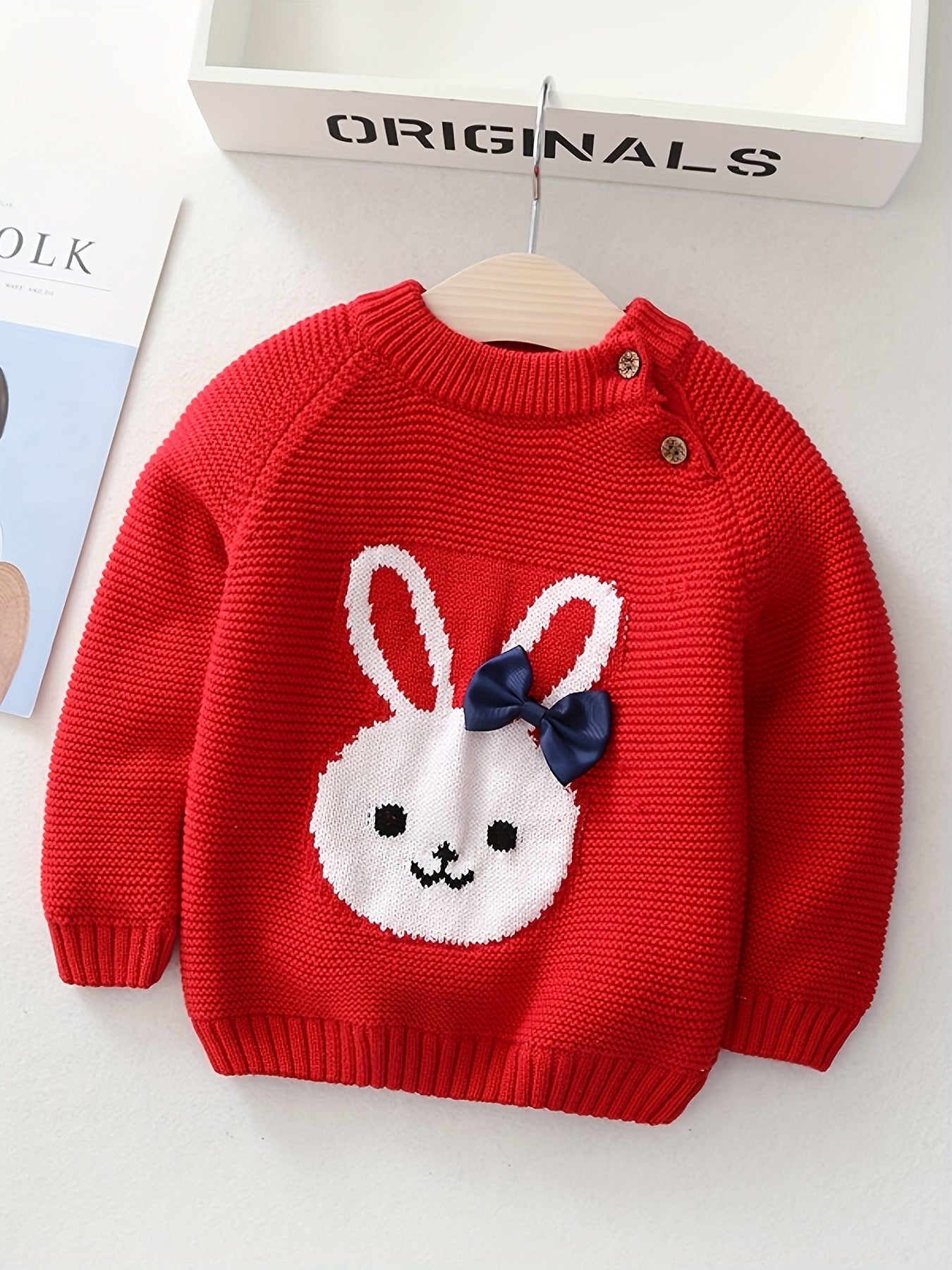 🐰 Girls’ Bunny Bow Sweater – Cozy Fleece Winter Pullover