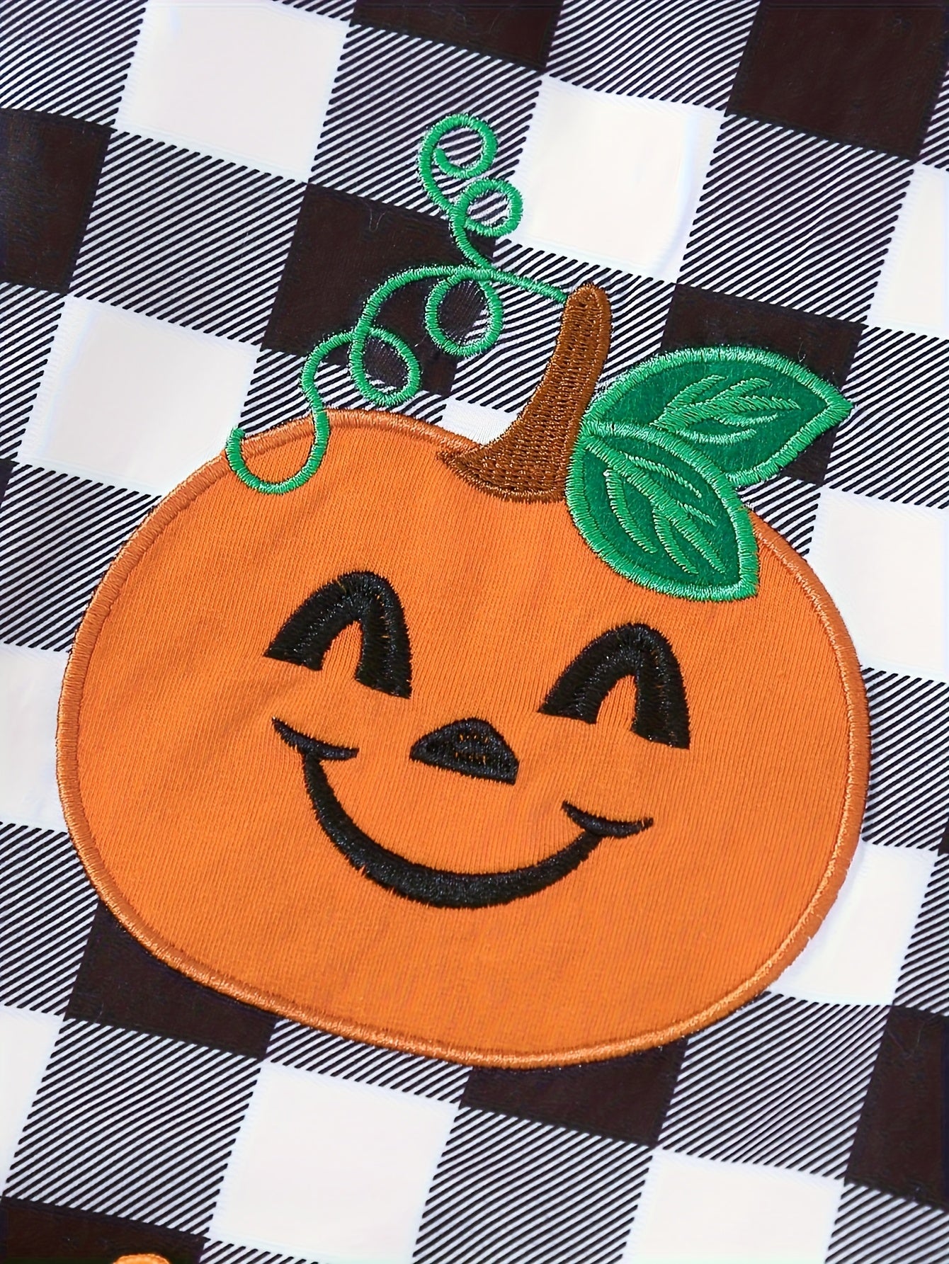 🎃 Girls' Halloween Plaid Pumpkin Outfit – 2pcs Mesh Top & Flare Bow Pants Set