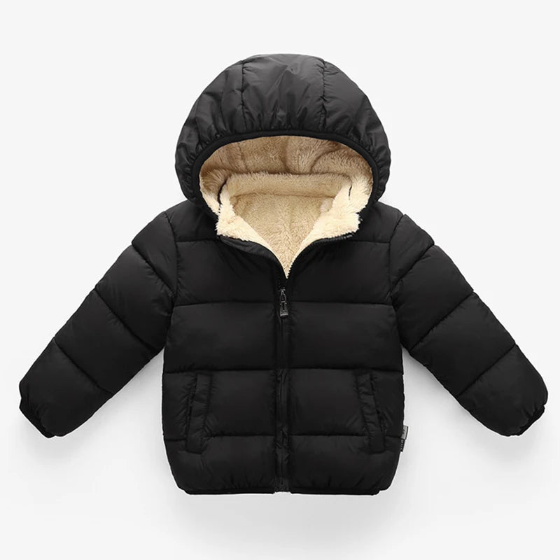 Baby Children Coats Winter Thick Jackets Warm Plush Outerwear Fur Hooded Jacket