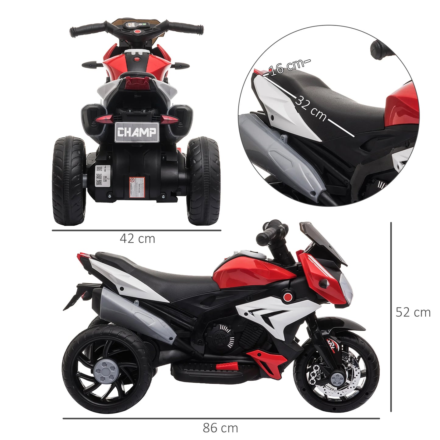 Homcom Kids Electric Motorcycle – Music, Horn & Headlights for Ages 3+