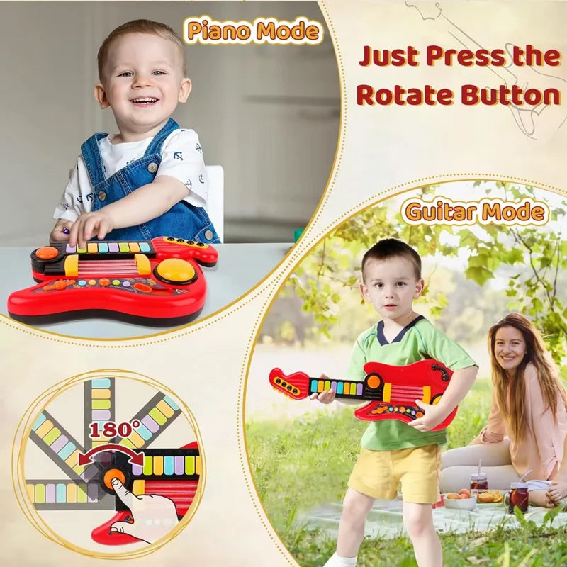 2 In 1 Electric Kids Guitar Toy Foldable Toy Guitar Piano Beginners Musical Instruments Early Education