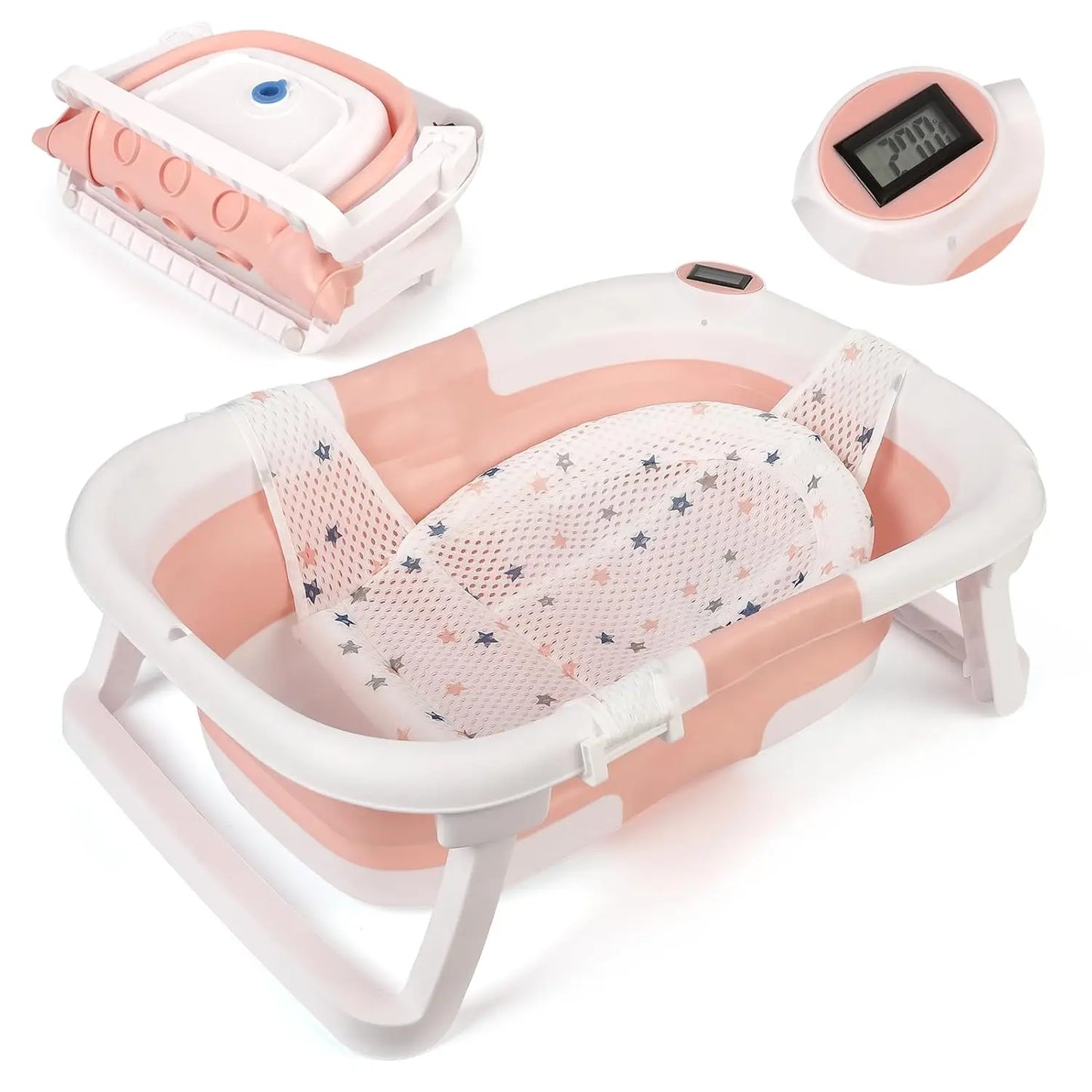 Real-time Temperature Portable Collapsible Baby Bathtub for Newborn to Toddler Infant Bath Tub with Soft Cushion