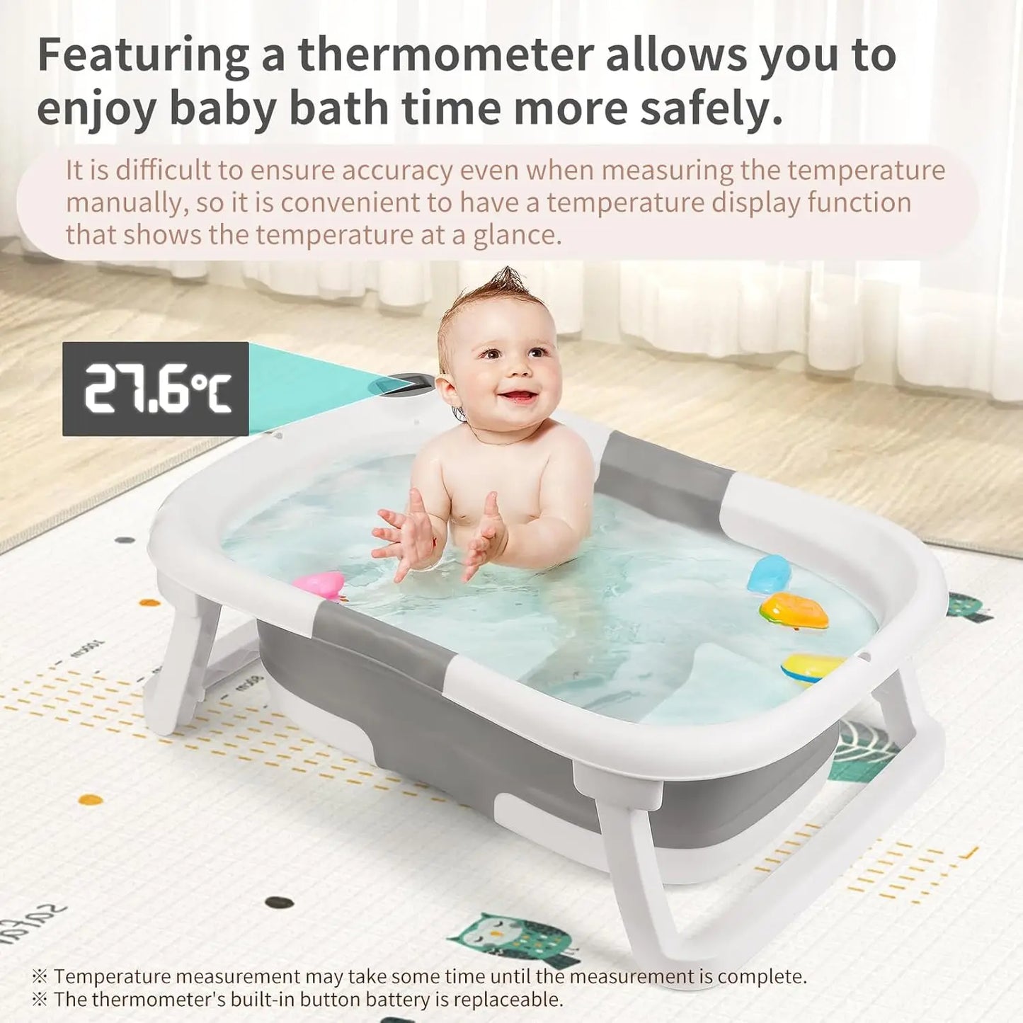 Real-time Temperature Portable Collapsible Baby Bathtub for Newborn to Toddler Infant Bath Tub with Soft Cushion