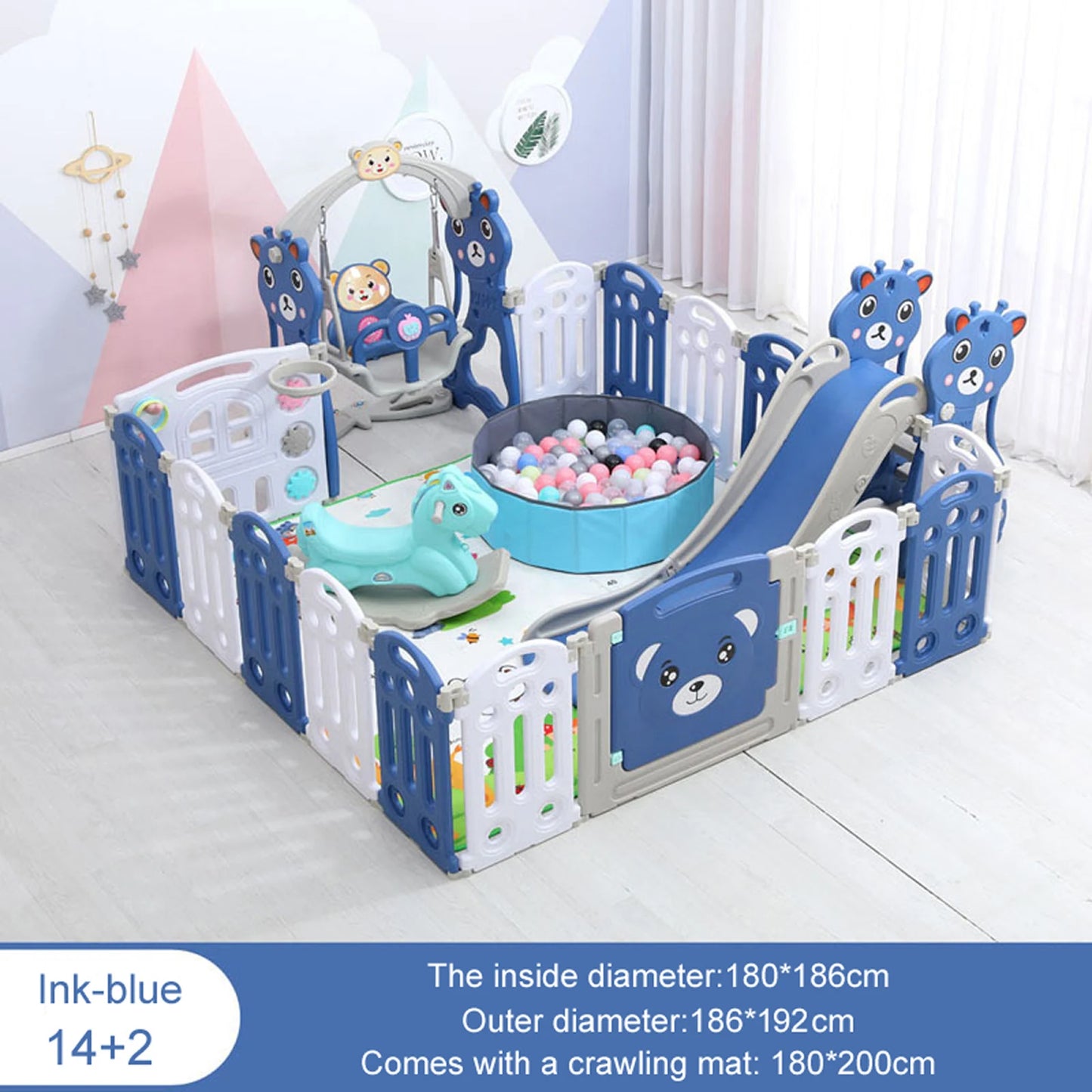Baby Playpen – Portable Kids Activity Fence with Ball Pool and Slide