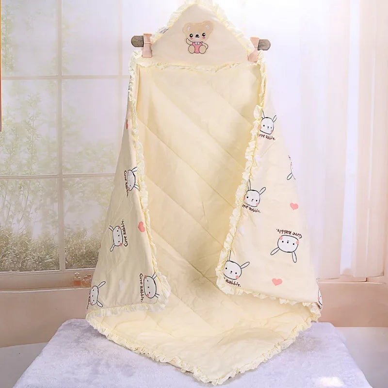 Newborn Cotton Blanket Winter Warm Embroidery Baby Swaddling Blanket Cartoon Envelope Wrap Blankets Baby Boys Girls Bed Quilt