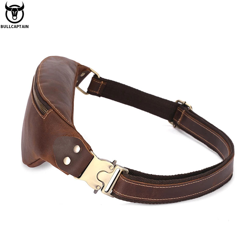 Men's Crazy Horse Leather Belt Bag Classic Retro Crossbody Bag Outdoor Storage Mountaineering Mobile Phone Bag