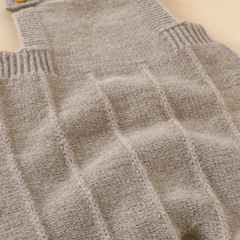 Knitted Baby Romper & Hat Set – Sleeveless Strap Jumpsuit for Newborn Boys & Girls