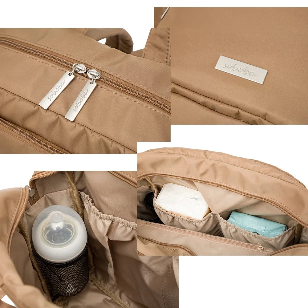 Soboba 2023 Novas Bolsas de Fraldas para Mães Mochilas de Fraldas de Poliéster Sólido Impermeáveis de Grande Capacidade Bolsa de Viagem para Recém-nascidos