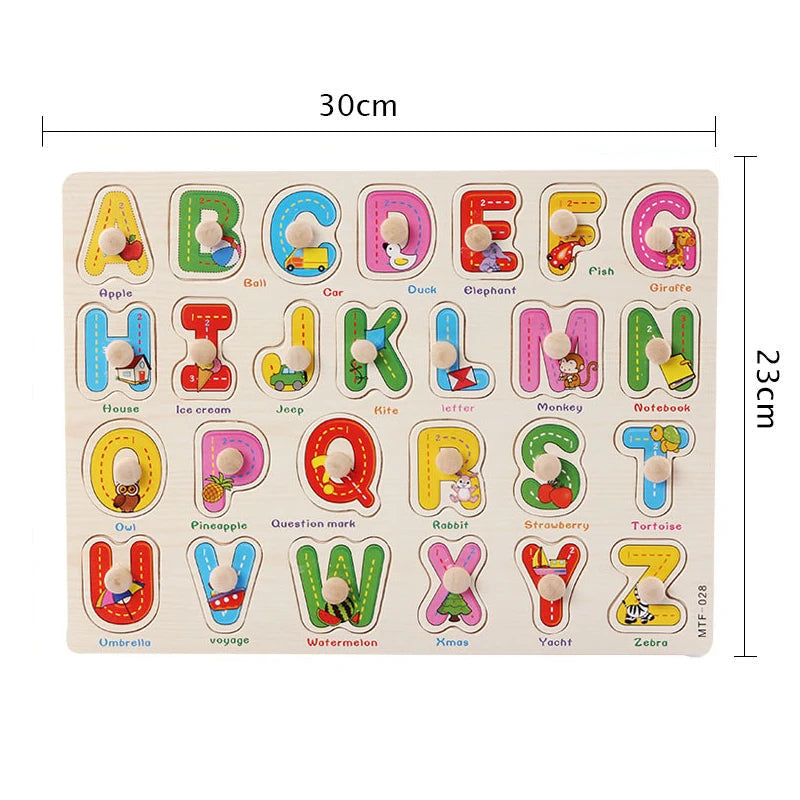 Montessori Wooden Peg Puzzles – 3D Cartoon Animal & Fruit Educational Toys