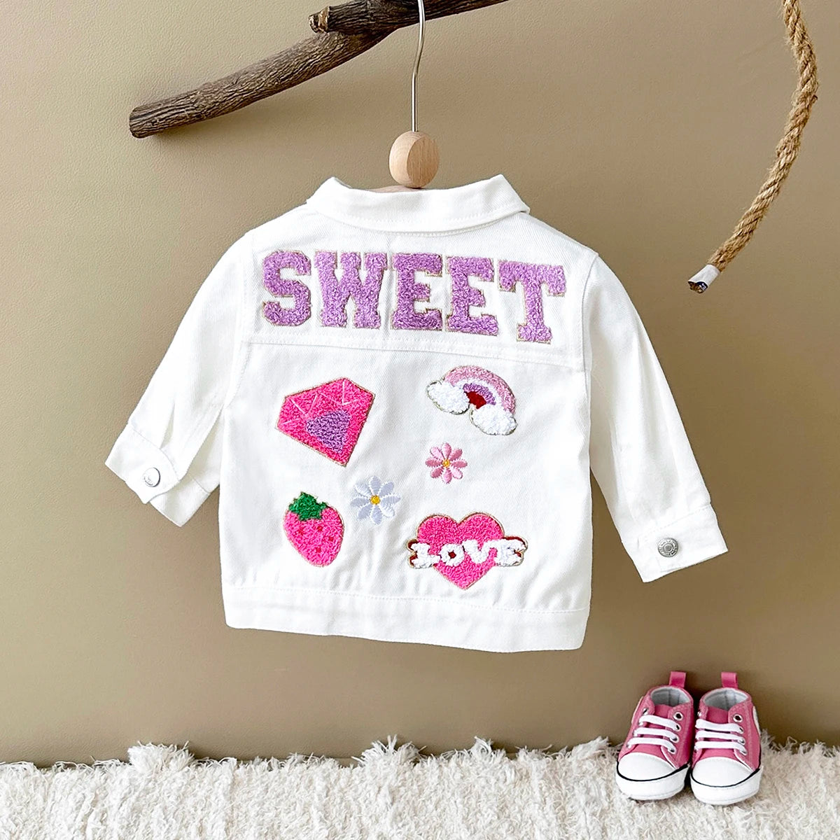 🍓 Strawberry Denim Baby Jacket