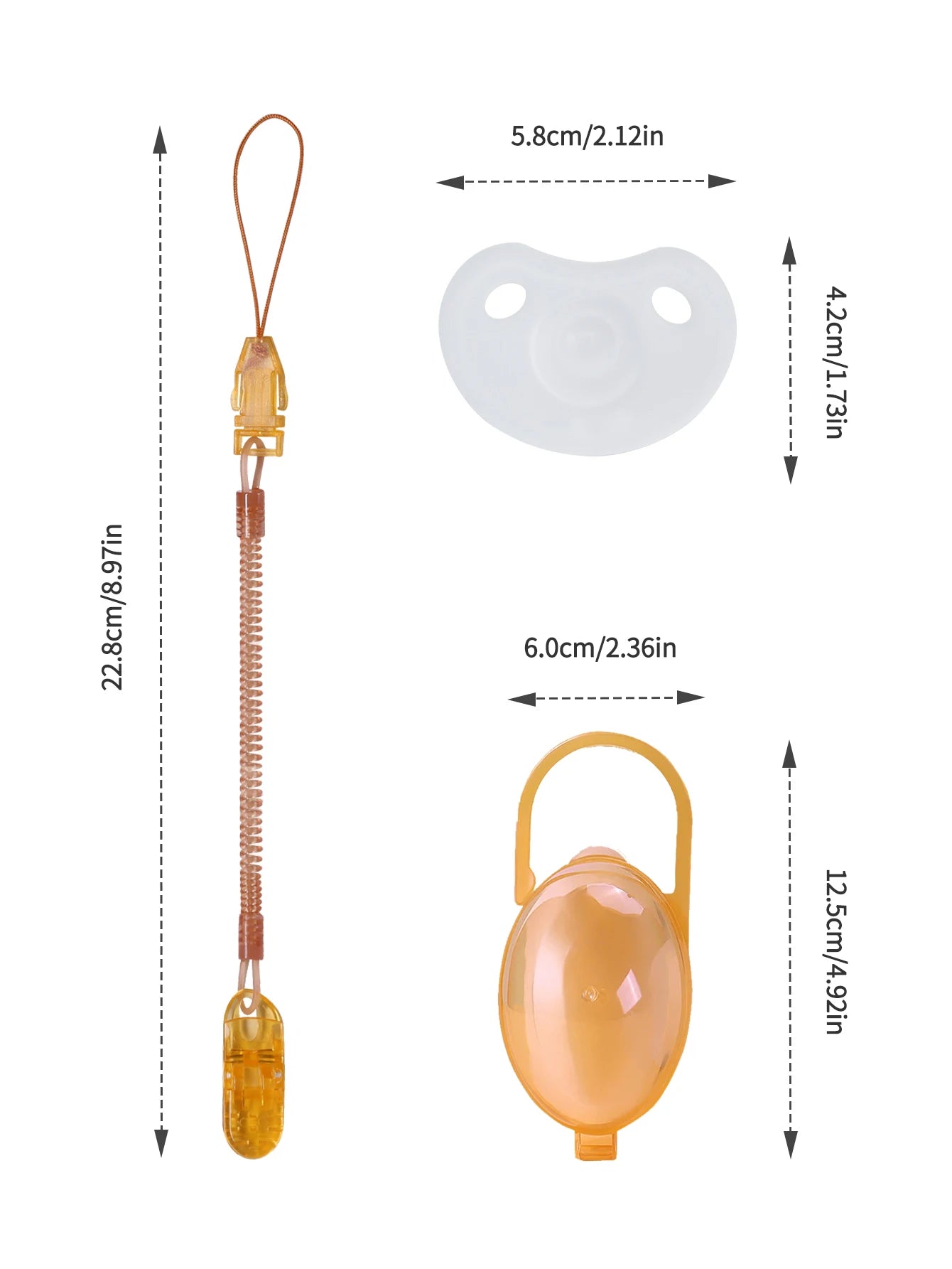 3PCS Baby Silicone Pacifier Set – Soft Brown Pacifier with Storage Box & Anti-Drop Chain, BPA Free