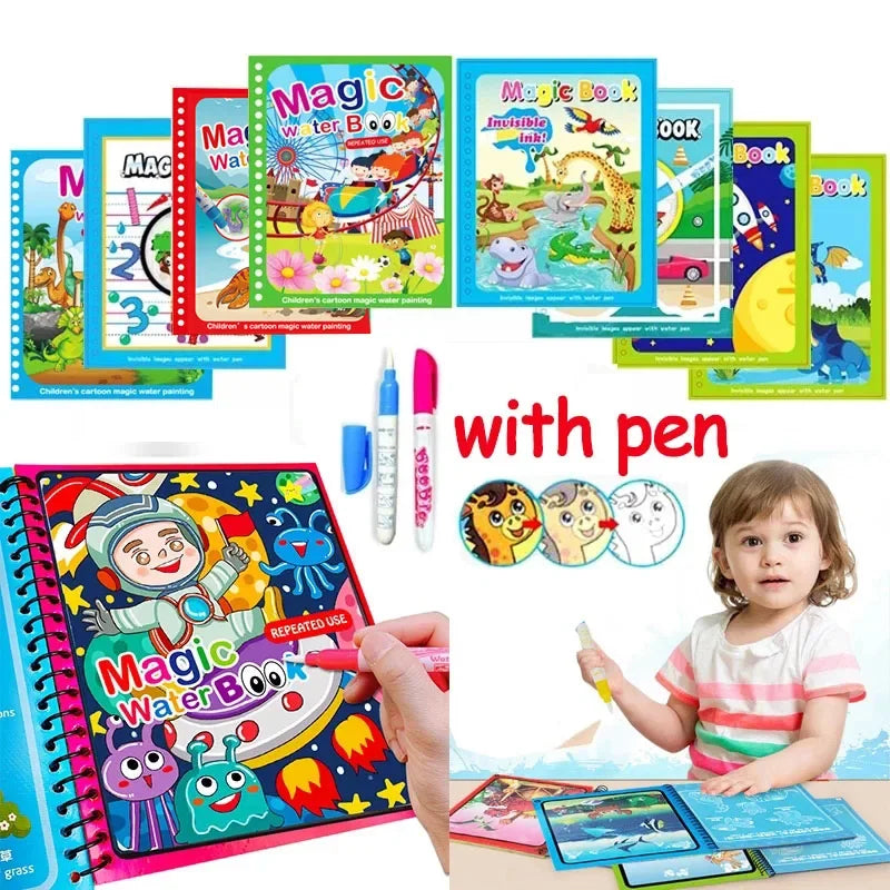 Magic Water Drawing Book with Pen – Reusable Montessori Early Learning Toy