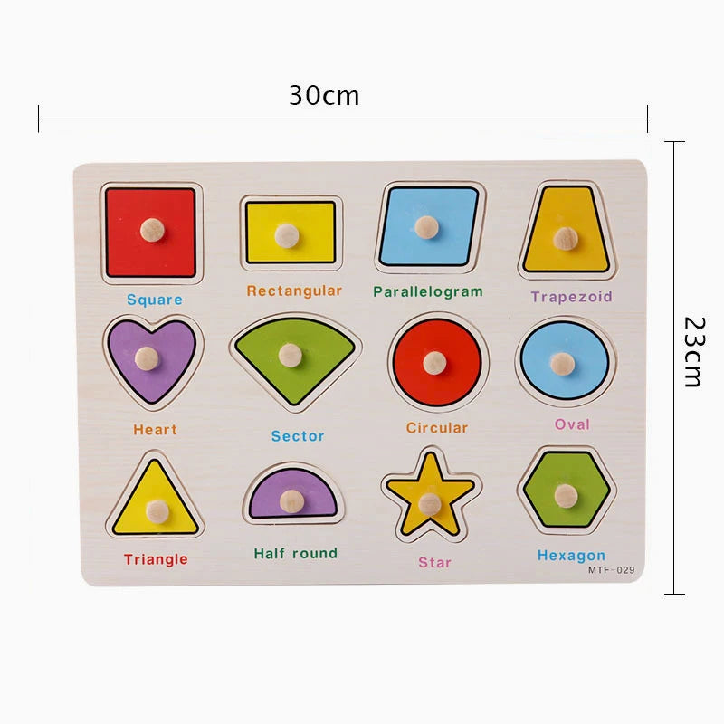 Montessori Wooden Peg Puzzles – 3D Cartoon Animal & Fruit Educational Toys