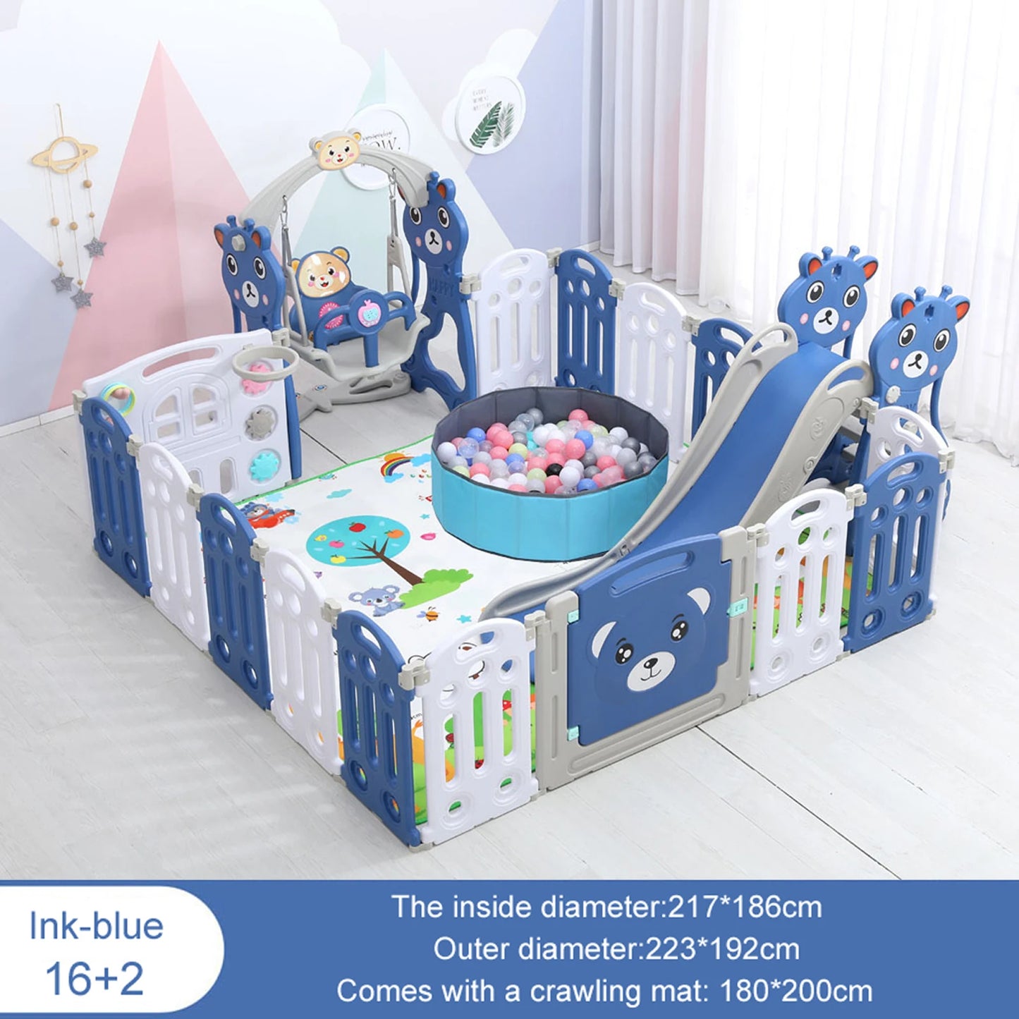 Baby Playpen – Portable Kids Activity Fence with Ball Pool and Slide