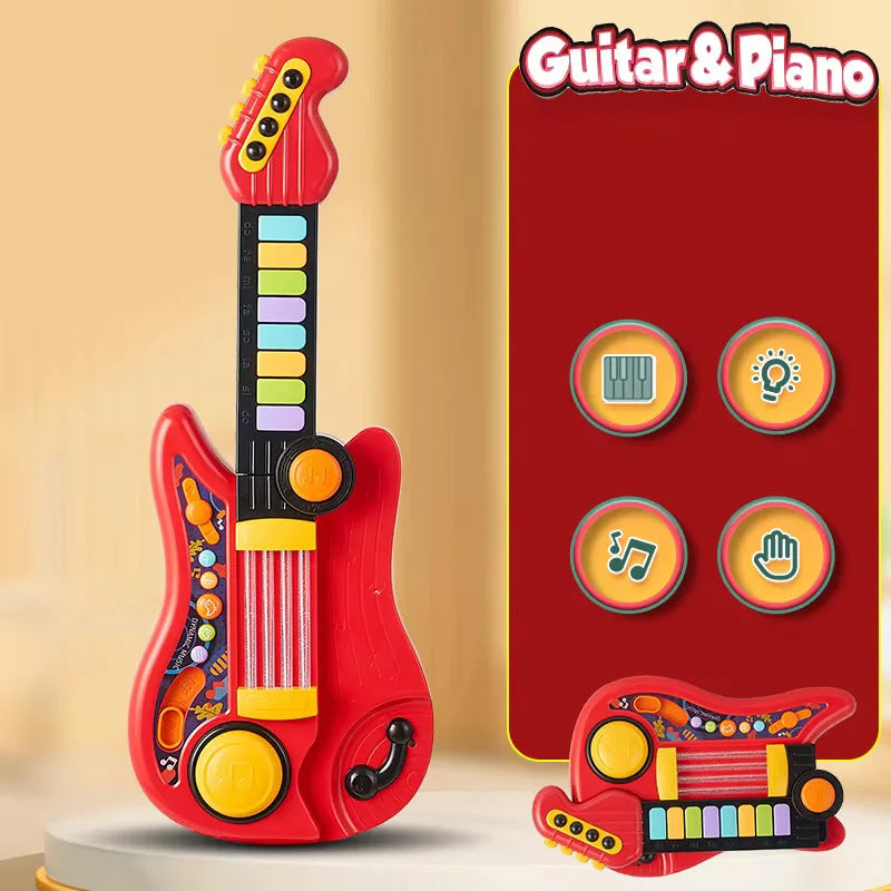 2 In 1 Electric Kids Guitar Toy Foldable Toy Guitar Piano Beginners Musical Instruments Early Education