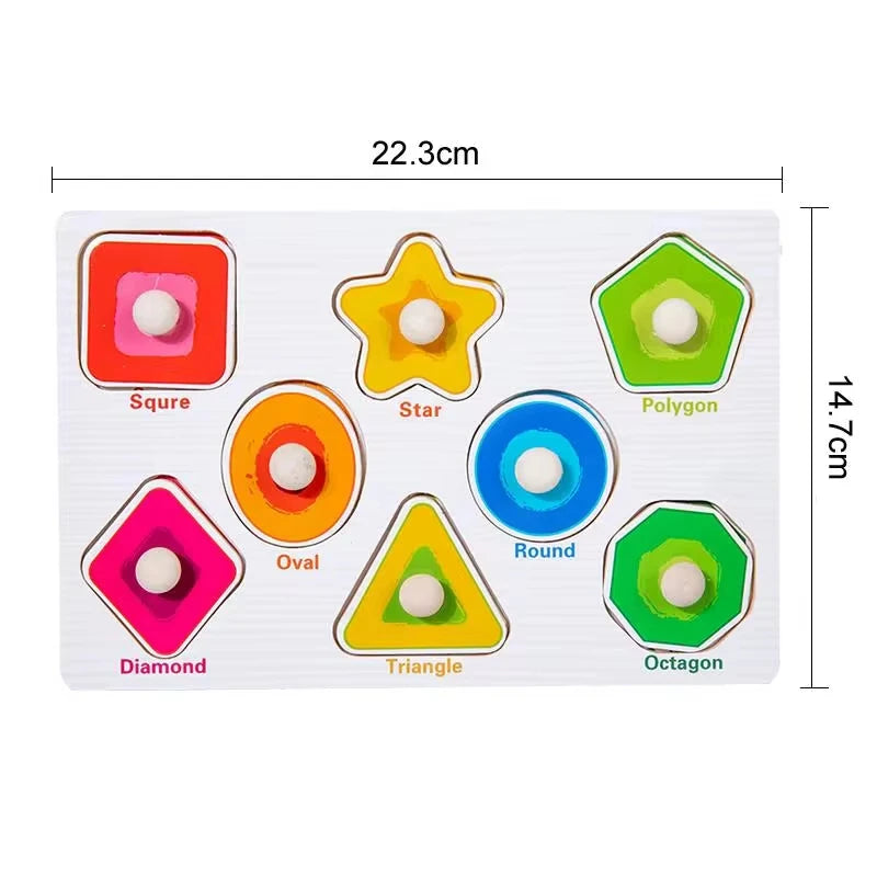 Montessori Wooden Peg Puzzles – 3D Cartoon Animal & Fruit Educational Toys