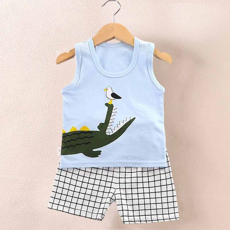 Children's Clothing Print Sleeveless Tops Shorts Cute Breathable Kids Vest Shorts Set Tank Top for Baby