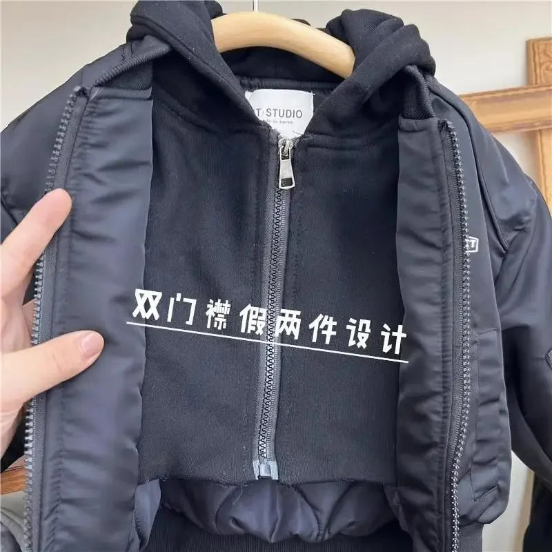 2025 Kids’ Hooded Jacket – Windproof & Rainproof Patchwork Coat for Boys