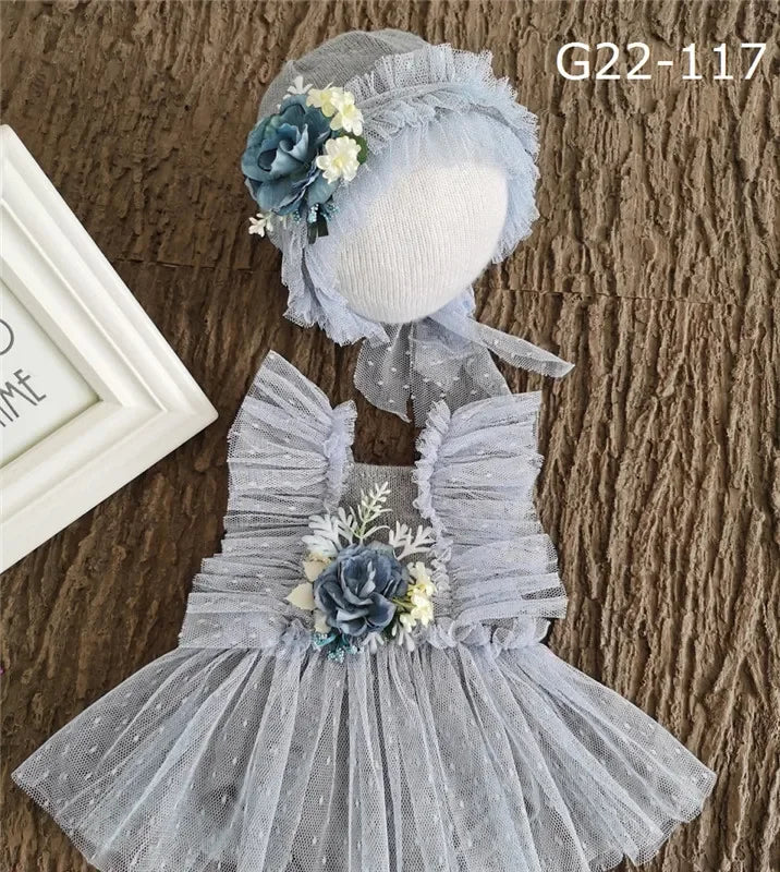 Baby Newborn Photography Props Baby Girl Lace Dress Romper Bodysuits Outfit Hat Headband