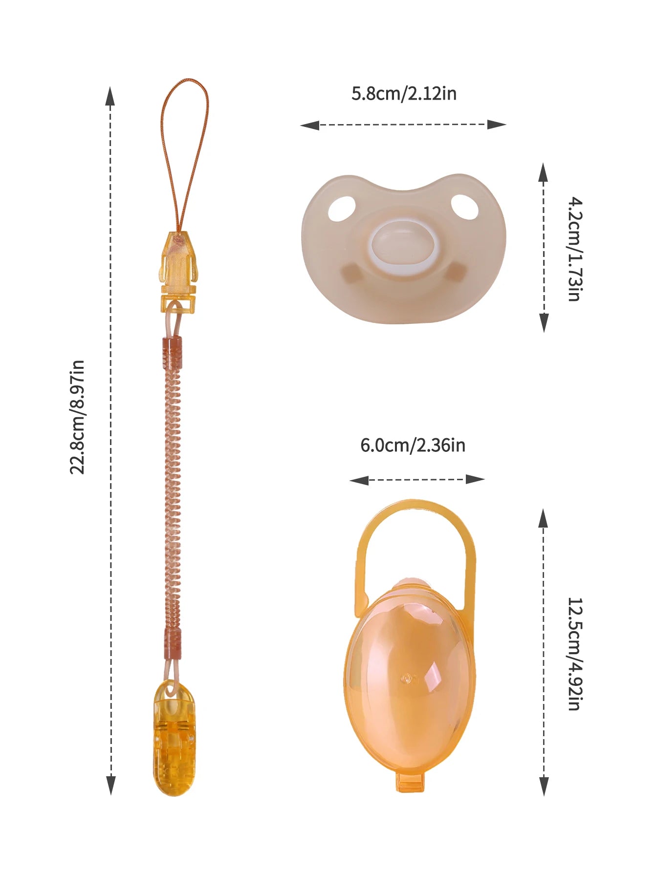 3PCS Baby Silicone Pacifier Set – Soft Brown Pacifier with Storage Box & Anti-Drop Chain, BPA Free