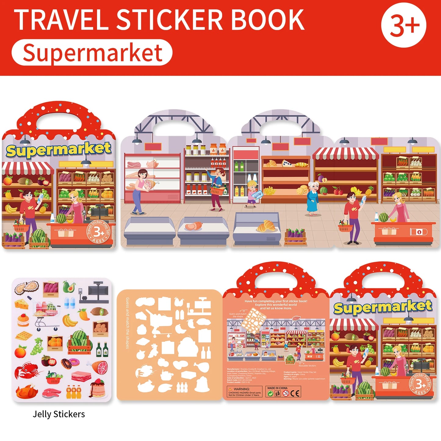 Kids’ Reusable DIY Sticker Book – Multi-Theme Jelly Stickers Montessori Toy