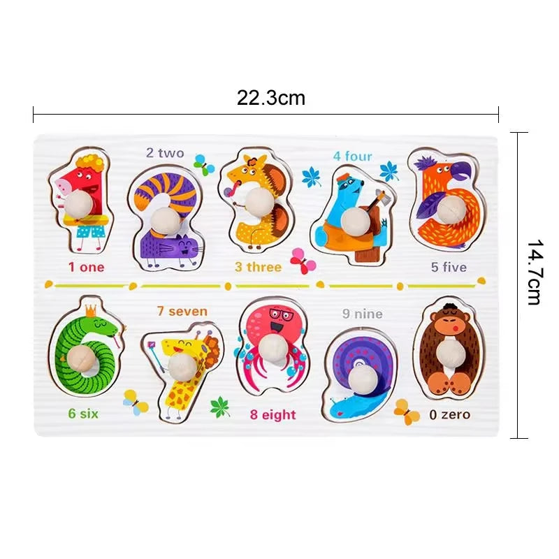 Montessori Wooden Peg Puzzles – 3D Cartoon Animal & Fruit Educational Toys
