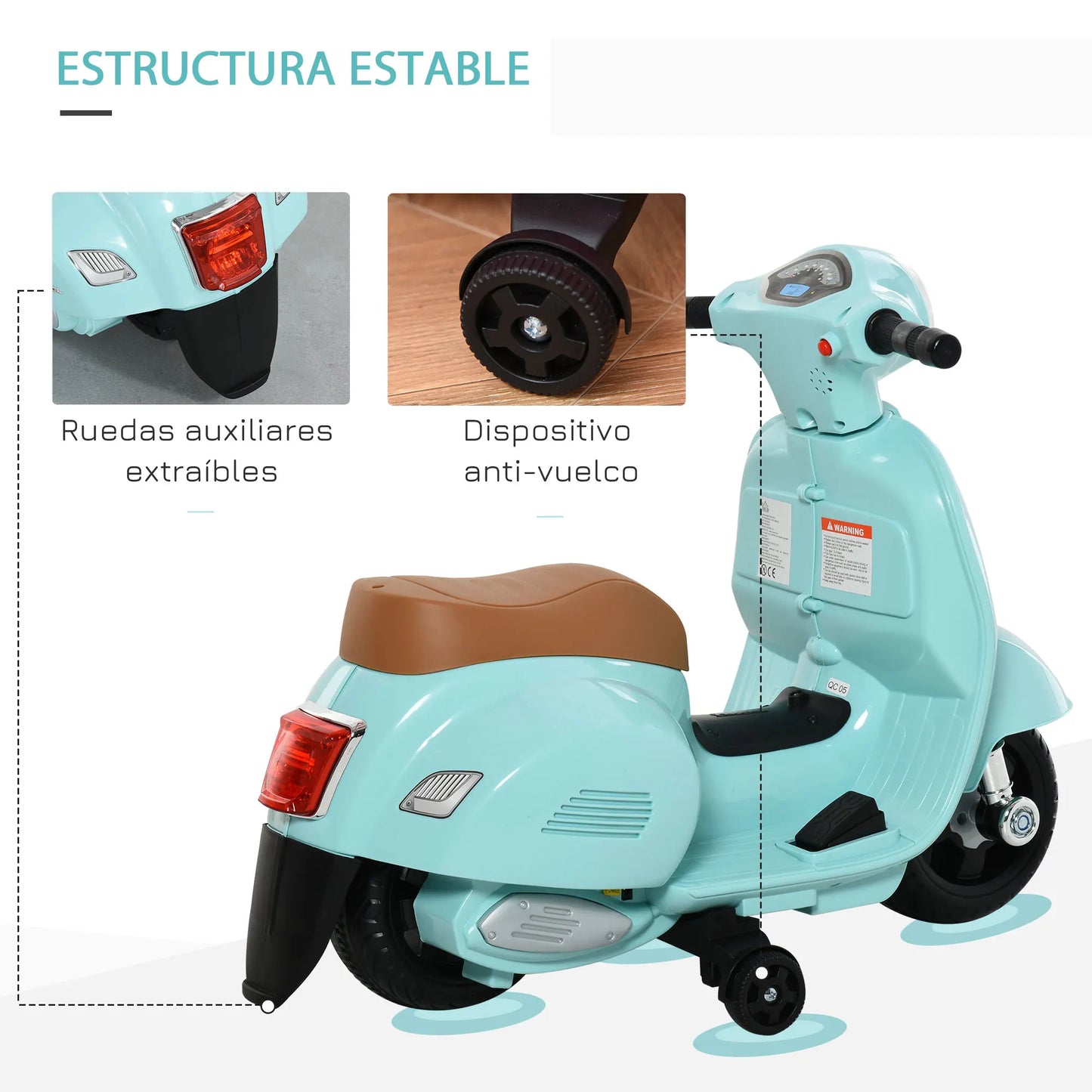 Homcom Electric Vespa Motorcycle for Toddlers – 18-36 Months with Light & Horn