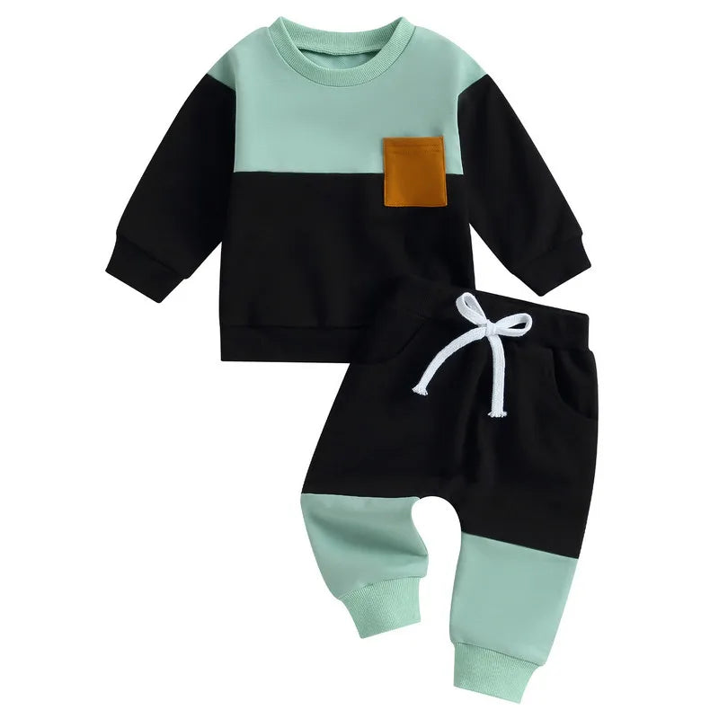 RUEWEY Baby Boy Outfit Set – Contrast Sweatshirt & Pants for Spring/Autumn